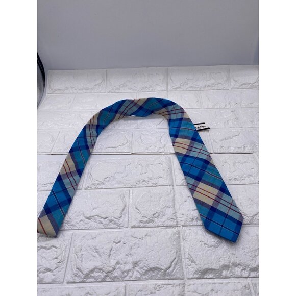 Skinny Tie Madness Mens Blue Plaid Cotton Necktie Counting Crowbars SKM2035 - Picture 8 of 10